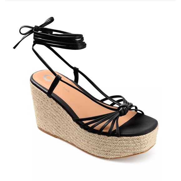 Journee Collection Shoes - Journee Collection Women Tie-Up Espadrille Wedge Sandals Black Platform NWT  6